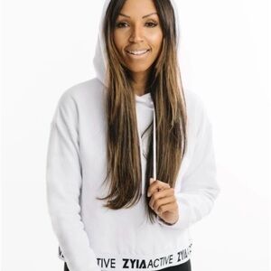 ZYIA White Cropped Hoodie Sweatshirt
